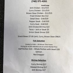 Jamaican Me Jerk - Menu, front and back.