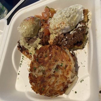 Snooze, an A.M. Eatery - Barbacoa Chile Verde Benny - Breakfast & Brunch Near Me - Addison, Texas