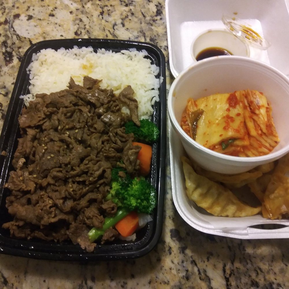 K-BBQ - Bulgogi with pot stickers and kimchi - Korean Near Me - Canton, Michigan