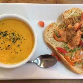 Station 2 - Fried oyster po' boy special with butternut squash soup - New American Near Me - Richmond, Virginia Station 2 - Fried oyster po' boy special with butternut squash soup - New American Near Me - Richmond, Virginia