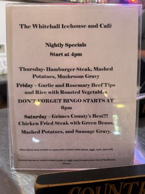 Menu photo 3 Whitehall Icehouse & Cafe Navasota, TX Menu photo 3 Whitehall Icehouse & Cafe Navasota, TX