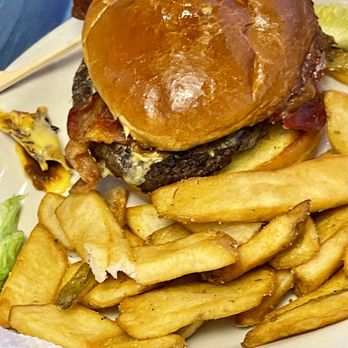 Texas Roadhouse - Bacon Cheese Burger cooked Medium with Steak Fries! - Steakhouses Near Me - Denton, Texas