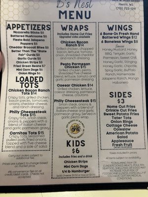 Menu photo 2 B's Nest Merrill, WI