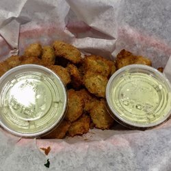 Jalapeño bottle caps with avocado ranch dip. YUM