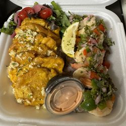 Sweet & Salao' by Chef Carmen - Surf and turf with garlic tostones