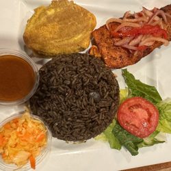 Kalalou Caribbean Bar and Grill - Blackened Salmon, Djondjon rice and plantains