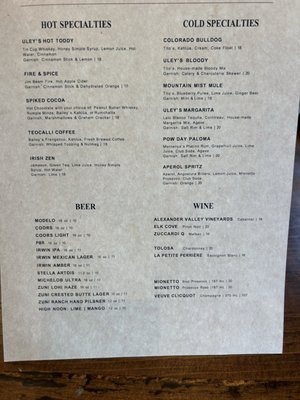 Menu photo 1 Uley's Cabin and Ice Bar Crested Butte, CO