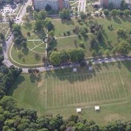 Taken with a drone.  Visible is the rose garden, football fields and the lily pond in the center.  Also SU.