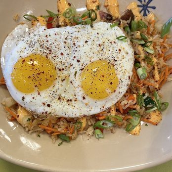 Snooze, an A.M. Eatery - Habanero pork belly breakfast over rice - Breakfast & Brunch Near Me - Charlotte, North Carolina