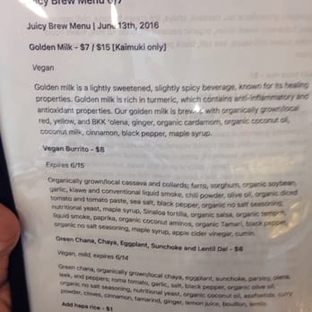 Juicy Brew - 6/13/16 Items - Vegan Near Me - Honolulu, Hawaii Juicy Brew - 6/13/16 Items - Vegan Near Me - Honolulu, Hawaii