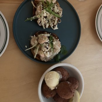 Voyager - shrimp tostada and Hushpuppies - Seafood Near Me - Ferndale, Michigan Voyager - shrimp tostada and Hushpuppies - Seafood Near Me - Ferndale, Michigan