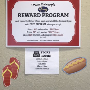 Franz Family Bakeries - a reward program sign - Bakeries Near Me - Grants Pass, Oregon Franz Family Bakeries - a reward program sign - Bakeries Near Me - Grants Pass, Oregon