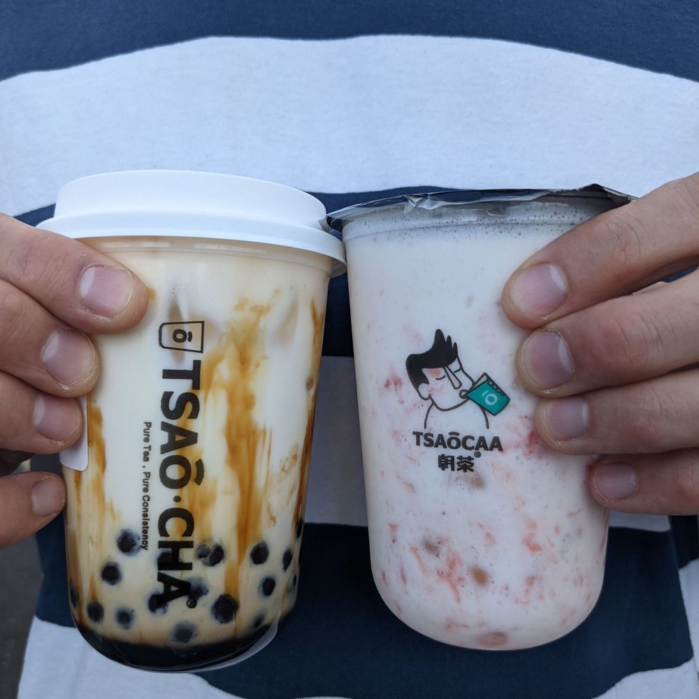 Brown sugar boba milk and Lychee yogurt drink Brown sugar boba milk and Lychee yogurt drink