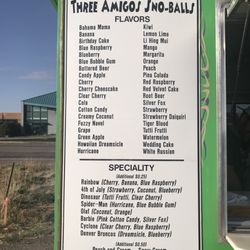 Three Amigos Sno-Balls - Regular Menu