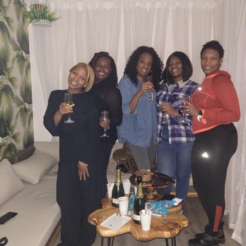 ZZ Day Spa - Ladies enjoying chocolate mousse cake, champagne, and chocolates - Waxing Near Me - New York, New York ZZ Day Spa - Ladies enjoying chocolate mousse cake, champagne, and chocolates - Waxing Near Me - New York, New York