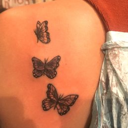 My purple butterfly on my left back shoulder dedicated to my mother and her pancreatic cancer