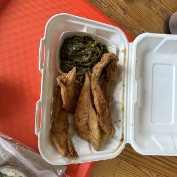 Saltbox Seafood Joint - Fried flounder with collards - Seafood Near Me - Durham, North Carolina