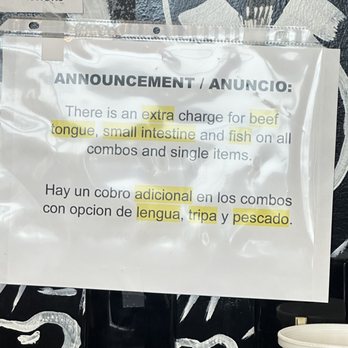 Taco Bar Frederick - Extra charge for combos - Mexican Near Me - Frederick, Maryland