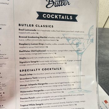 The Butler - Cocktail menu. - American Near Me - Saugatuck, Michigan