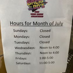 Back To The 80’s - Hours for the month of July.