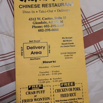 Chung Ming Restaurant - Menu Front - Chinese Near Me - Glendale, Arizona