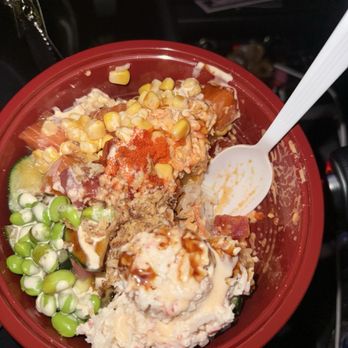 Poki Run - Regular bowl salmon, tuna, crab salad topped with unagi and spicy mayo - Live/Raw Food Near Me - Milpitas, California