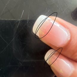 You can see my real nail clear as day, not enough acrylic was applied