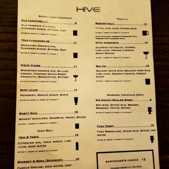 Hive - Cocktail menu - Korean Near Me - San Diego, California