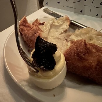Jeffrey's - Truffled Deviled Egg -- 2 for $14 (popover in the back) - American Near Me - Austin, Texas