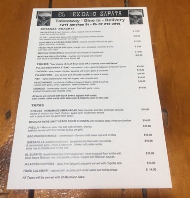 Menu photo 2 El Mexicano Zapata Rotorua, BOP Menu photo 2 El Mexicano Zapata Rotorua, BOP