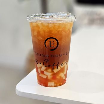 Trung Nguyen E-Coffee - Peach tea with rainbow jelly - Coffee & Tea Near Me - Long Beach, California