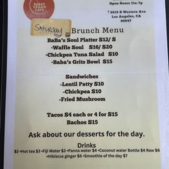 Baba’s Vegan Cafe - Brunch Menu - Vegan Near Me - Los Angeles, California