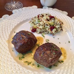 Deboned a rack of lamb from Prime time. Pan roasted the steaks, wild rice, sage pan jus. Decadence. Deboned a rack of lamb from Prime time. Pan roasted the steaks, wild rice, sage pan jus. Decadence.