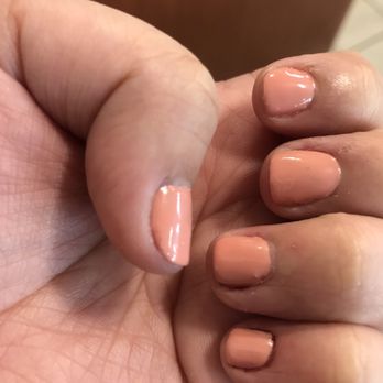 Aqua Nails Spa - Last two fingers stained with blood. Nails poorly shaped, paint job ugly. - Nail Salons Near Me - Clovis, California
