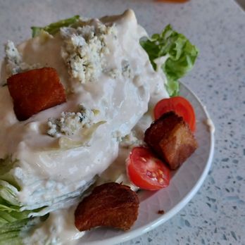 Hoosier Roots - Wedge salad with tons of blue cheese dressing and deep fried pork belly - Food Trucks Near Me - Pittsboro, Indiana