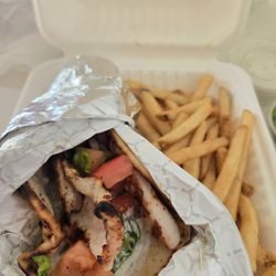 Chirping Chicken - Chicken gyro with fries. AWESOME. Get green sauce on the side ! So good.