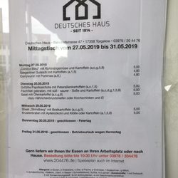 Deutsches Haus - Speisekarte Beispiel