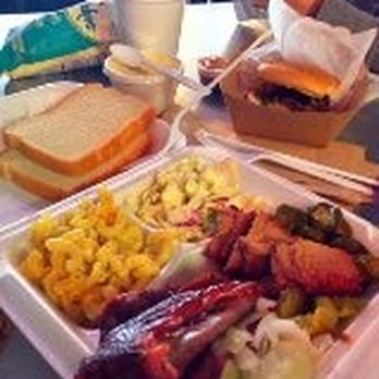 Vitek's Market - Fab two meat plate with mac n cheese, potato salad. pulled pork sandwich and banana pudding. - Barbeque Near Me - Waco, Texas Vitek's Market - Fab two meat plate with mac n cheese, potato salad. pulled pork sandwich and banana pudding. - Barbeque Near Me - Waco, Texas