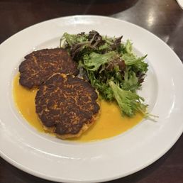 Crab cakes with side of greens