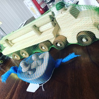 Presents Past - The adorable local handmade toys I got for my grandson. The logging truck was only $24 and the boat was only $6! - Antiques Near Me - Newport, Oregon