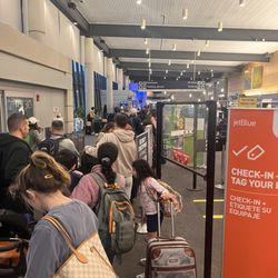 Breeze Airways - The line to bag check in at Bradley Airport, there are twice as many people behind me.