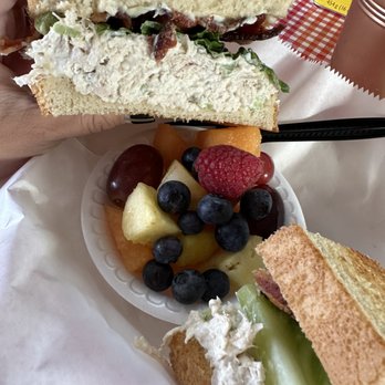 Regina's Kitchen - Chicken salad sandwich on toasted sourdough bread with fruit. - Sandwiches Near Me - Mobile, Alabama