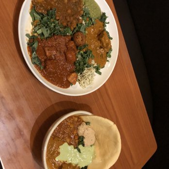 Masala - The platter with 3 hot items and the bowl with 2 hot items. They both have 1/2 kale and 1/2 brown rice. - Indian Near Me - Missoula, Montana Masala - The platter with 3 hot items and the bowl with 2 hot items. They both have 1/2 kale and 1/2 brown rice. - Indian Near Me - Missoula, Montana