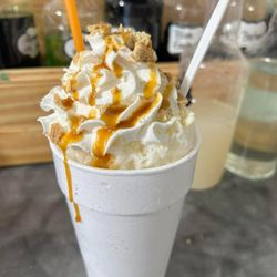 The Hitching Post - Sandcastle - white chocolate, coconut, sweet cream, whipped cream, caramel drizzle, and graham cracker.