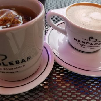 Handlebar Coffee Roasters - Chamomile tea with honey and cuppucino with cute art for here - Coffee Roasteries Near Me - Santa Barbara, California