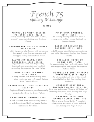 Menu photo 3 French 75 Gallery and Lounge Aurora, IL