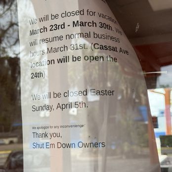 Shut Em Down Authentic Southern Restaurant - Closing message - Southern Near Me - Jacksonville, Florida