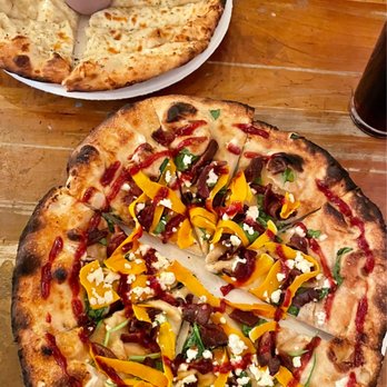 Farm to Flame - two pizzas on a wooden table - Food Trucks Near Me - Boone, North Carolina
