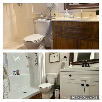 Green Earth - Master bathroom vanity, mirror and light fixture replacement - Plumbing Near Me