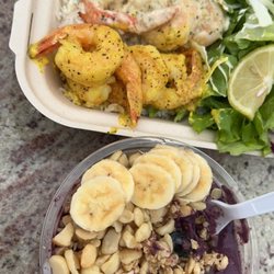 Aloha Coffee Truck - Shrimp sampler and açaí bowl
